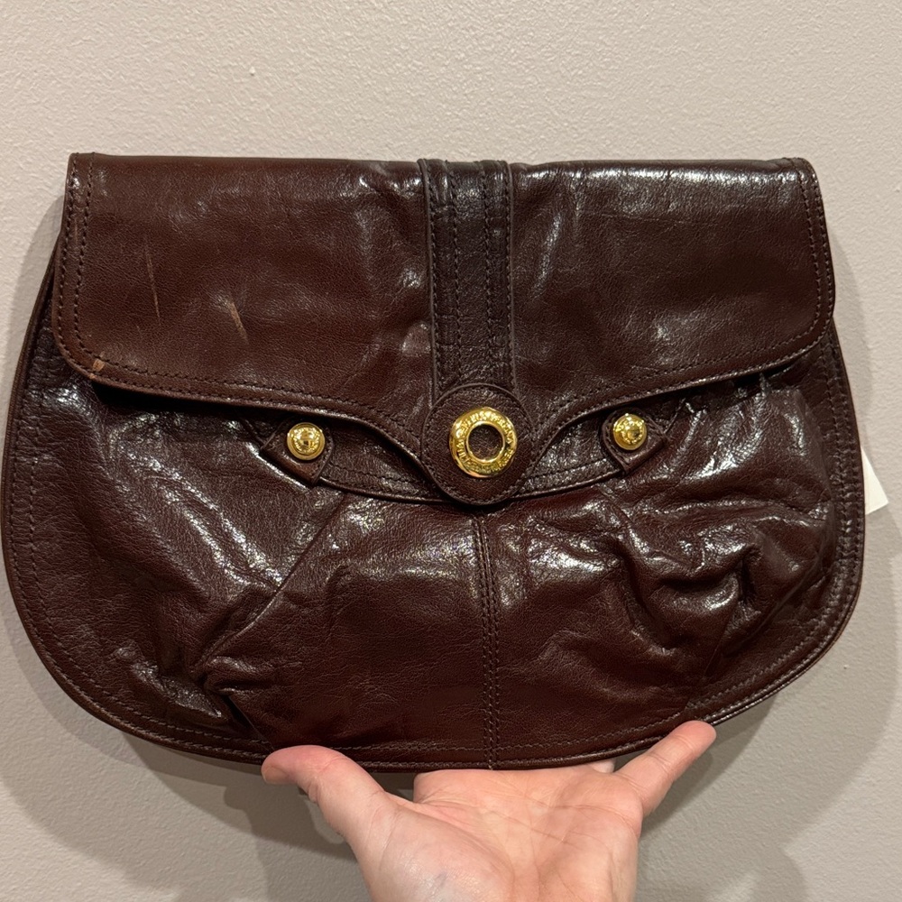 Perlina Leather Clutch with Gold Accents